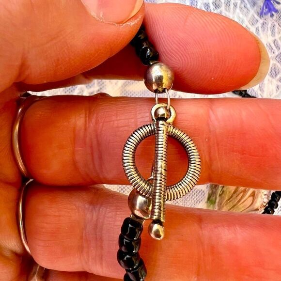 Vintage Art Glass & Genuine Red Jasper Stone Seed Bead Choker Necklace - Picture 5 of 12